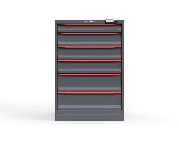 Modular Drawer 14 GA Storage Cabinet with 6 total drawers - 3" Drawers x1, 5" Drawers x3, 7" Drawers x2 - 3" Integrated Legs - 30 In. W x 29 In. D x 44 In H.
