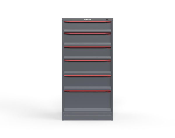 Modular Drawer 14 GA Storage Cabinet with 6 total drawers - 6" Drawers x1, 7" Drawers x2, 8" Drawers x2, 12" Drawers x1 - 3" Integrated Legs - 30 In. W x 29 In. D x 60 In H.