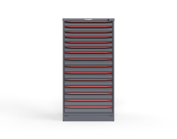 Modular Drawer 14 GA Storage Cabinet with 15 total drawers -2" Drawers x6, 3" Drawers x9 - 3" Integrated Legs - 30 In. W x 29 In. D x 60 In H.